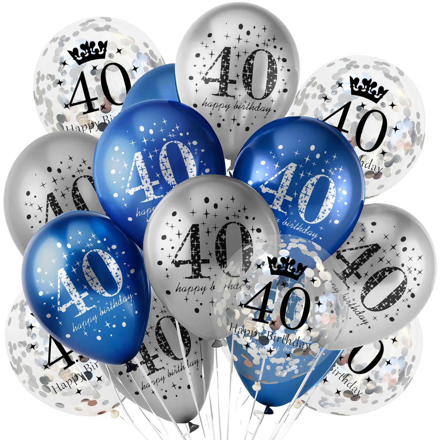 18Pcs Happy Birthday Balloons Decorations Navy Blue Silver 40Th Birthday Balloons Decoration Happy 40Th Birthday Confetti Latex
