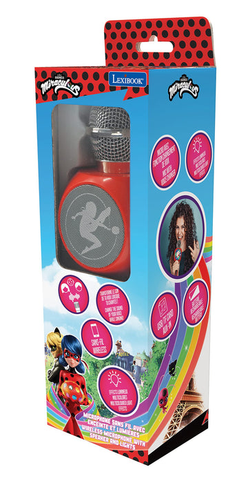 Lexibook Miraculous Wireless Microphone With Speaker And Lights, Bluetooth®, Voice Change Function, Light Effects, Micro Sd Port, Usb, Silver/Red, Mic260Mi