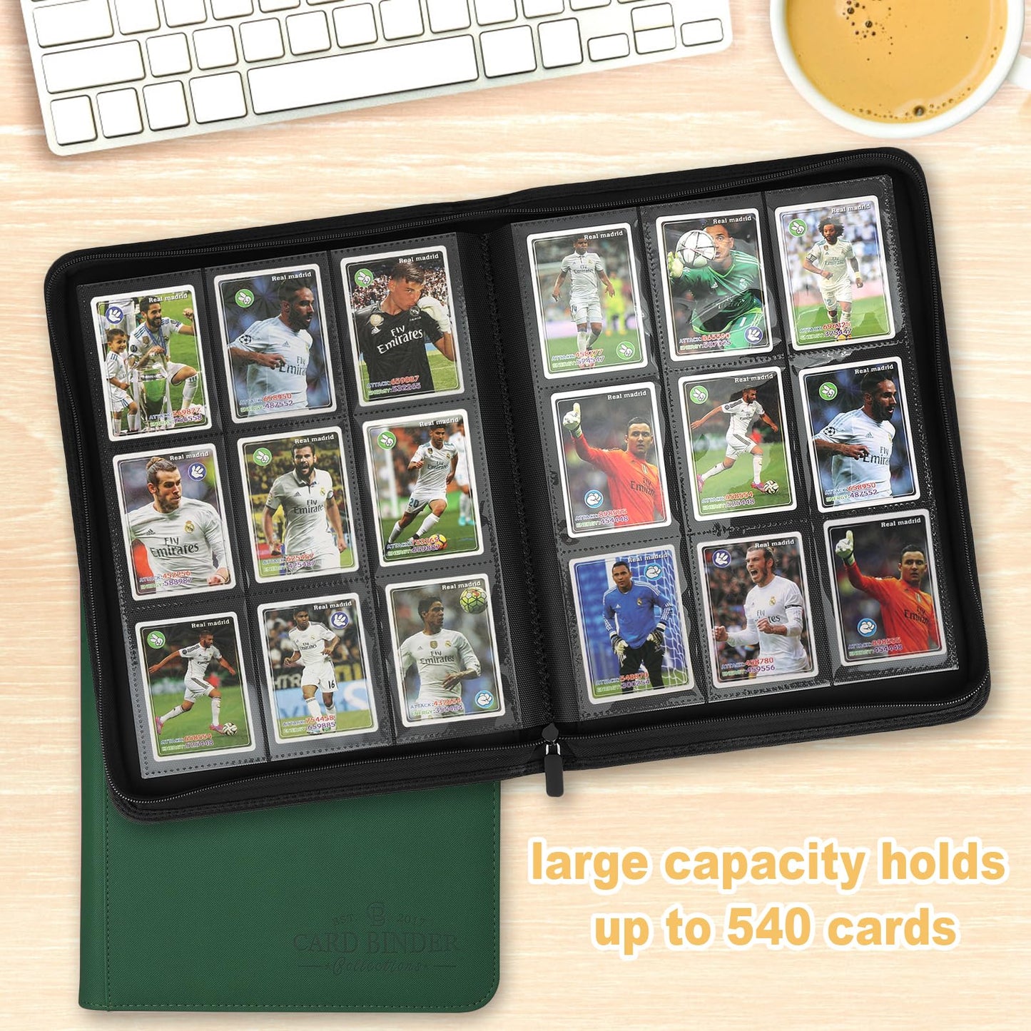 9 Pockets Card Binder enhanced Zip Trading Card Binder 540 Double Sided Pocket PU Collection Binder  Collector Album  Card Folder for MTG  TCG  Business Cards.(Blackish Green)