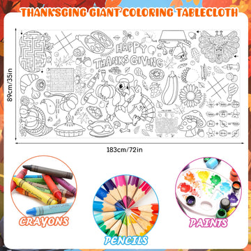 DERAYEE Thanksgiving Giant Coloring Poster, 72 x 35 Inches Disposable Thanksgiving Coloring Tablecloth Fall Harvest Themed Jumbo