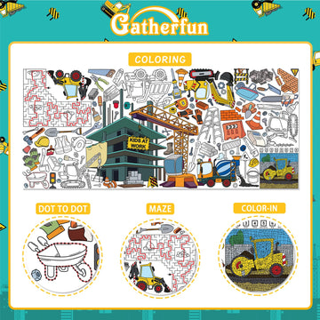 Gatherfun Construction Party Giant Coloring Poster - 31.5X 72 Inches - Versatile Classroom Wall D  Cor & Birthday Activity - Con