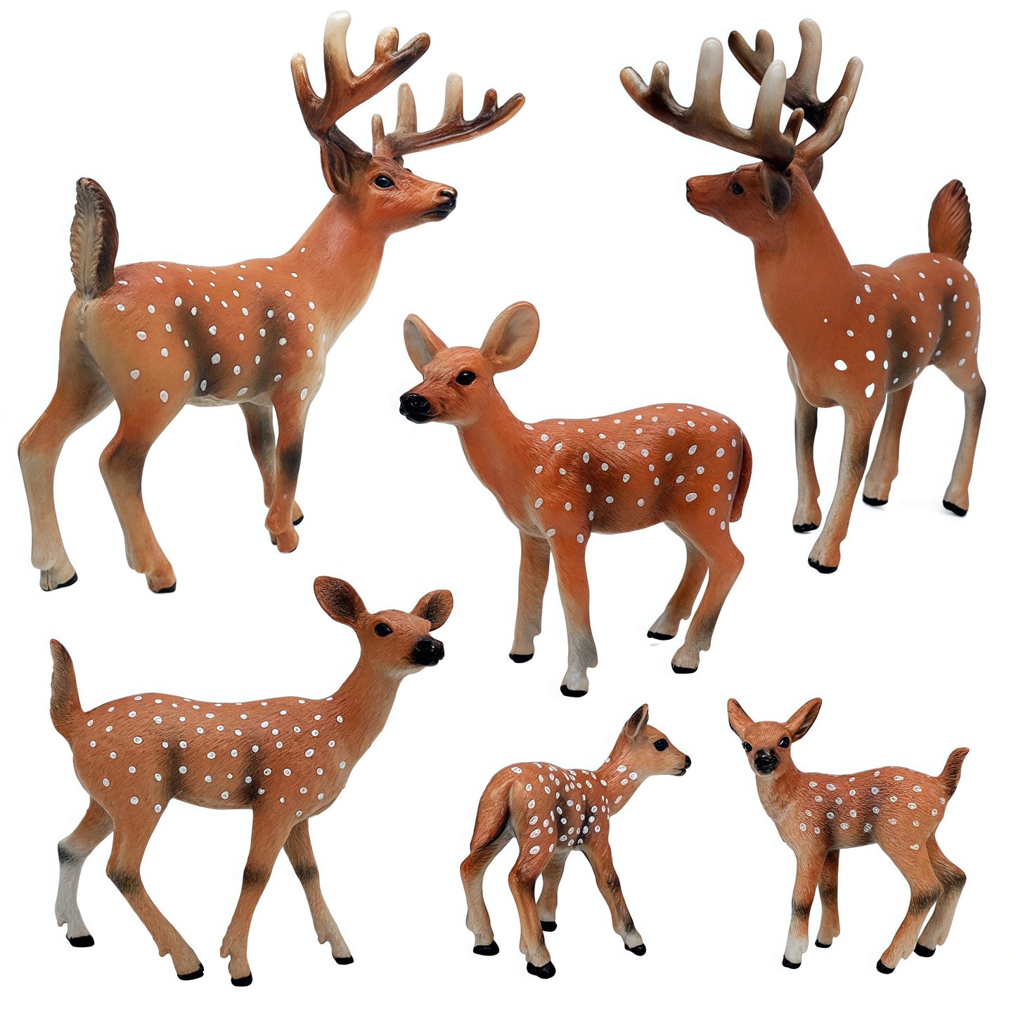 Gemini&Genius 6Pcs Deer Toys, Jungle Animal Deers with Cubs for Miniature Scenery Decorations, Birthday Cake Topper, Woodland Ba