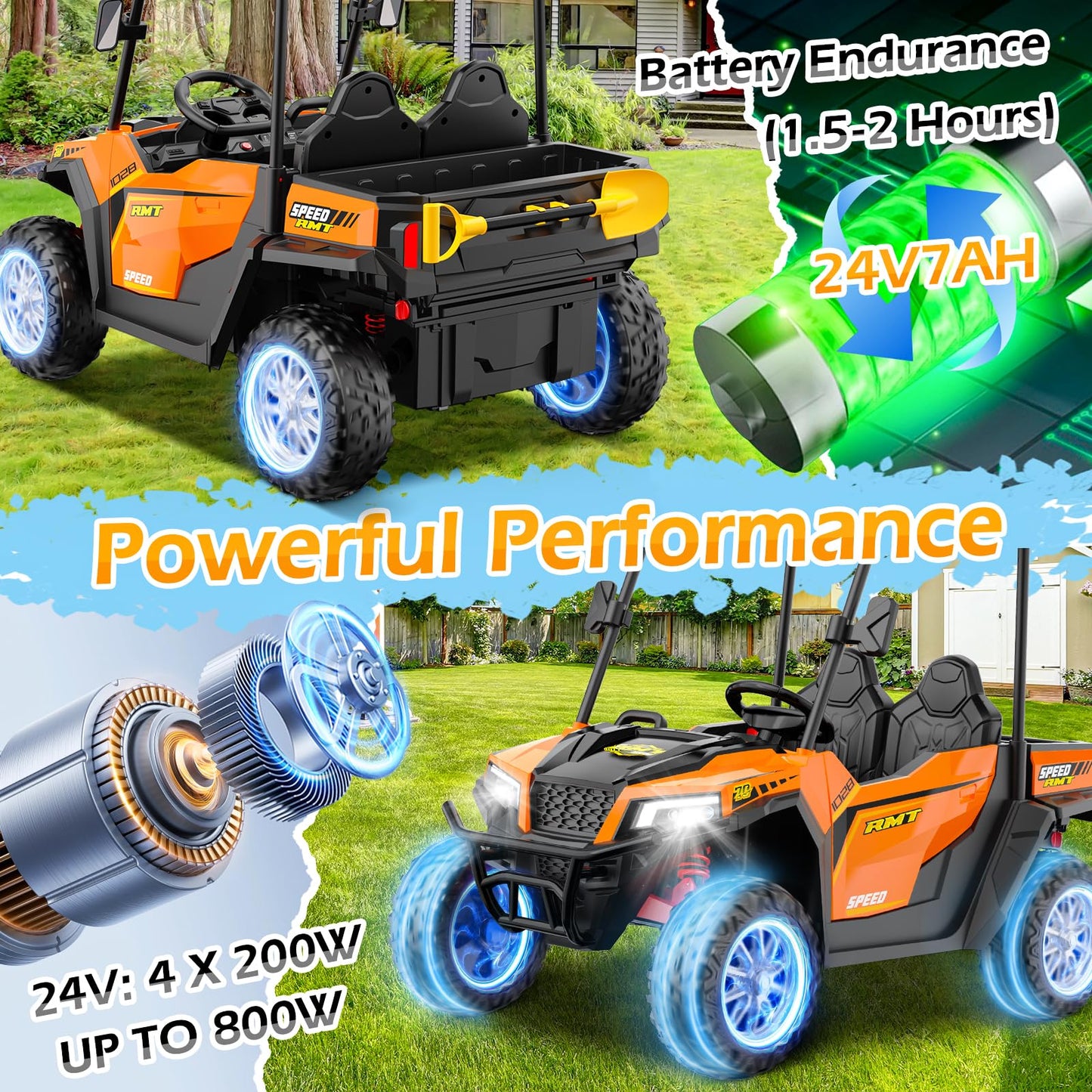 2 Seater Ride on Dump Truck, 24V Ride on Big Toy with Dump Bed for Kids, 800W Electric Vehicle with Music Player, Shovel, LED Li