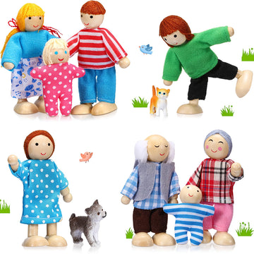 Skylety 10 Pcs Wooden Dollhouse Set Of Mini People Figures Dollhouse Dolls Wooden Doll Pretend Play Figures Accessories(Pretty Style)