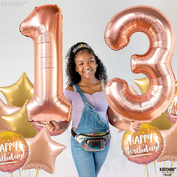 Giant Rose Gold 13 Balloon Numbers - 40 Inch Happy 13 Birthday Balloon | Rose Gold 13Th Birthday Decorations For Girls | Official Teenager Birthday Decorations, Sweet 13 Birthday Decorations For Girls