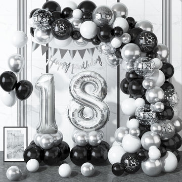 18Th Birthday Decorations Black Silver,18Th Birthday Balloon Garland Party Decorations With Number 18 Foil Balloons,Happy Birthd