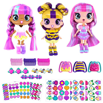 Decora Girlz 5' Dolls -3 Pack B - Blossom, Buzzy, And Sweetie | Fashion Dolls For Ages 4 And Up | Surprise Birthday Gift For Children | Set Of Doll Clothes, Stickers, Dolls & Accessories