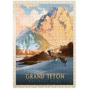 Mypuzzle Grand Teton National Park: Winter Hush, Vintage Poster - Premium 500 Piece Jigsaw Puzzle For Adults