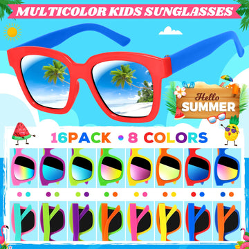 Luucio 16 Pack Kids Sunglasses Bulk, Kids Sunglasses Party Favor With Uv400 Protection, Party Favors For Kids Goodie Bags, Summer Beach Party Favors, Pool Party Favors For Kids Age 3-8