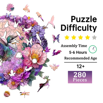 Jigfoxy Wooden Puzzles for mature-themeds  Hummingbird Wood Puzzles mature-themed  Unique Animal Shape Wooden Jigsaw Puzzles for mature-themeds  Birthday Gifts for Puzzle Lovers  Family  Friend (L-13.3 * 12.8in-280 pcs)