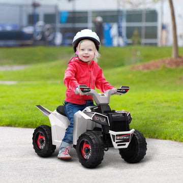 Aosom Kids Atv Quad Car, 6V Four-Wheeler Ride On Toy For Kids With Forward Backward Function, Wear-Resistant Wheels For Toddlers Ages 18-36 Months, White