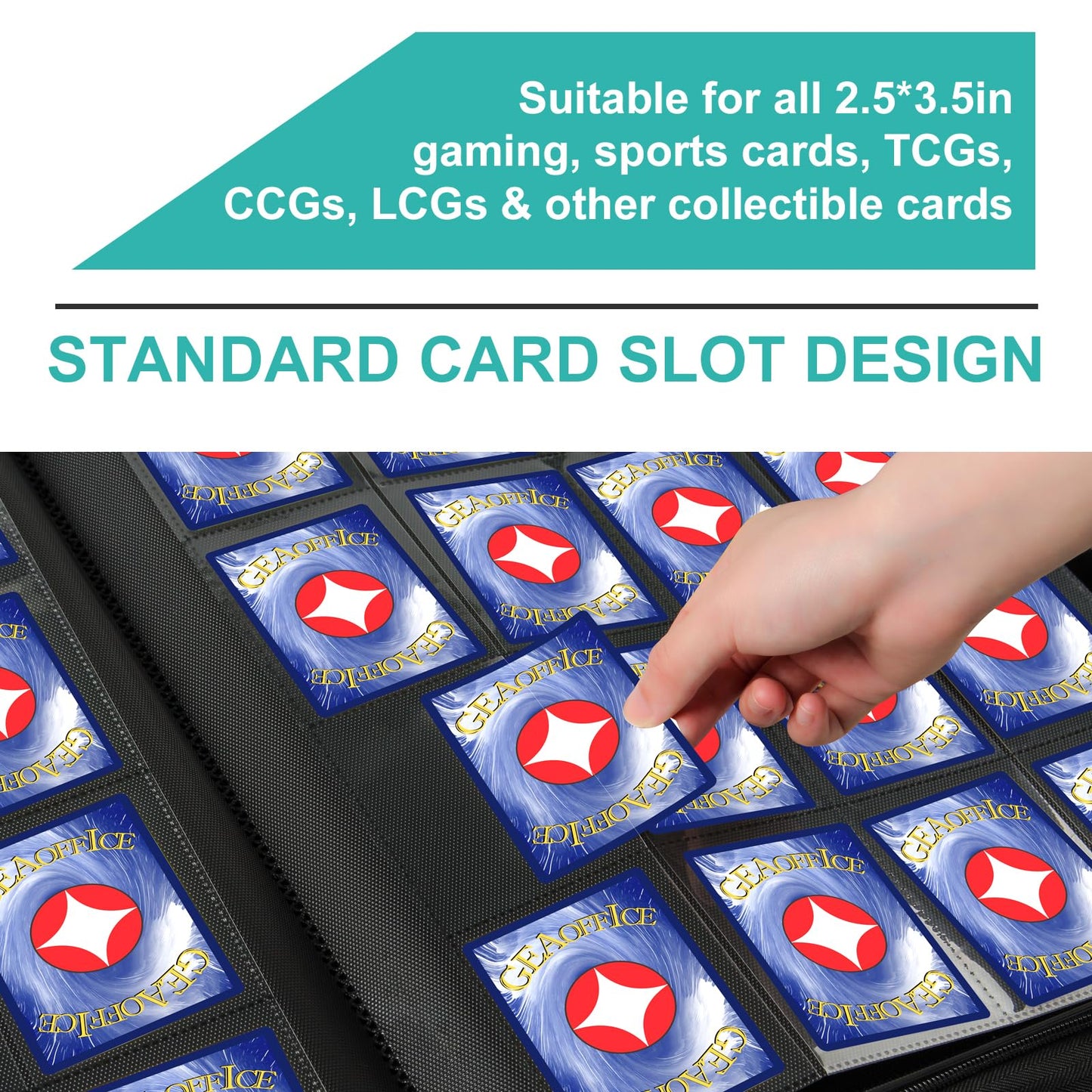 GEAoffice enhanced 1000 Trading Card Binder  Large Side Loading 16 Pocket Card Collection Binder Album Folder for MTG  TCG & Sports  Turquoise