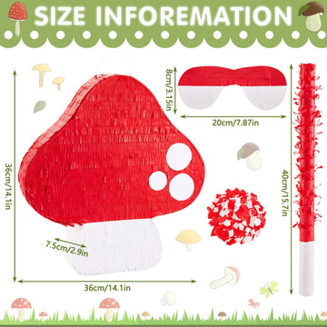 Lewtemi Mushroom Piñata 3D Mushroom Shaped Piñata Mushroom Party Favor With Blindfold Bat Confetti For Forest Jungle Fairy Theme Woodland Birthday Party Baby Shower Garden Decor, 14.9 X 14.1 X 2.95'