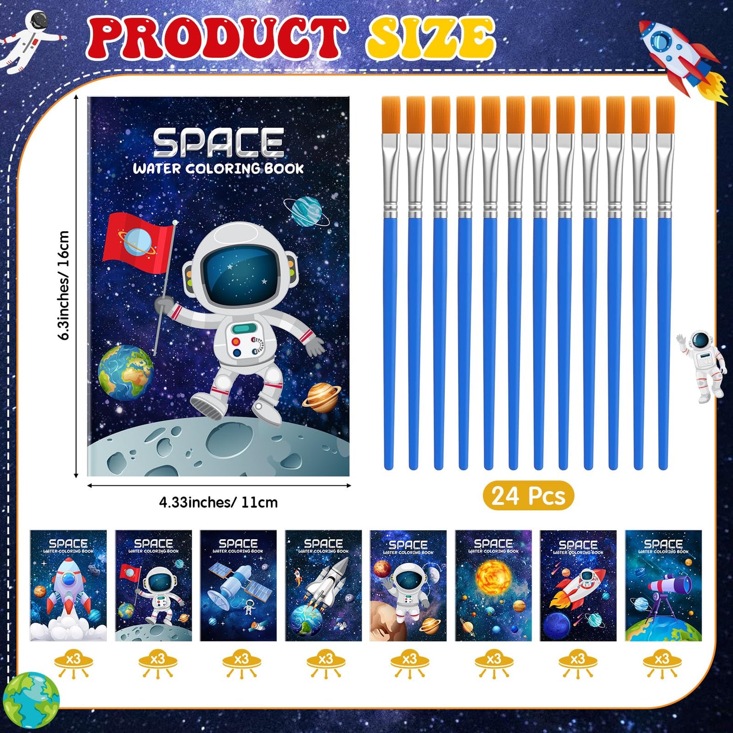 Kosiz 24 Watercolor Coloring Books with Brushes Space Party Favors Bulk Mini Painting Kits for Kids, Christmas Stocking Stuffers