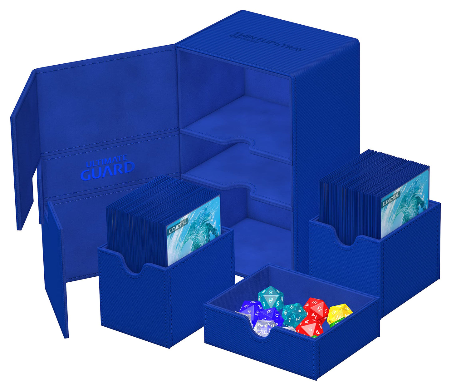 Ultimate Guard Twin Flip'N'Tray 160+, Deck Case For 160 Double-Sleeved Tcg Cards + Dice Tray, Blue, Independent Magnetic Closure