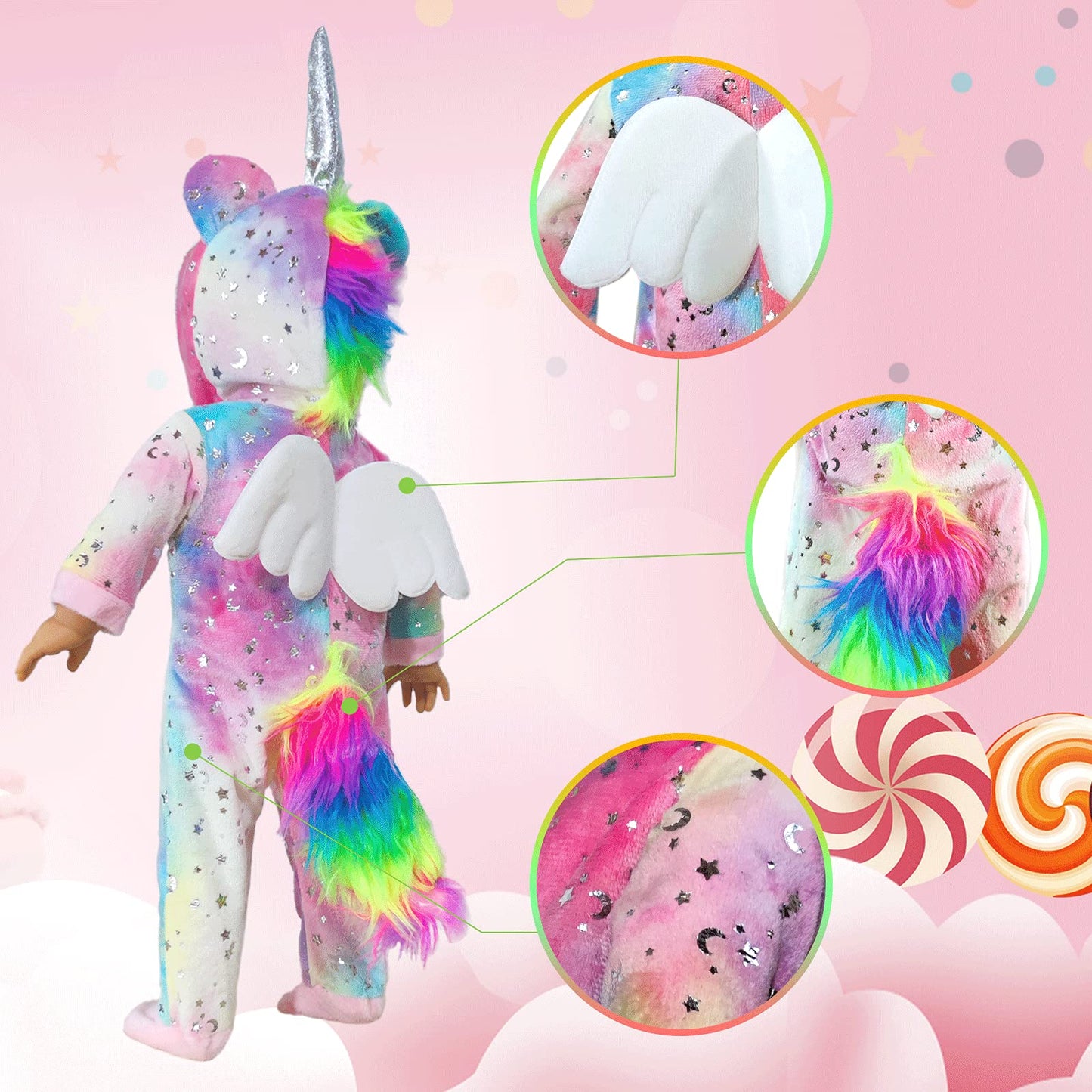 Wondoll 2-Sets 18-Inch Doll-Clothes Set - Unicorn Clothes With Hair Clip And Headband - Compatible With All 18 Inch Dolls Accessories For Kids -Pink