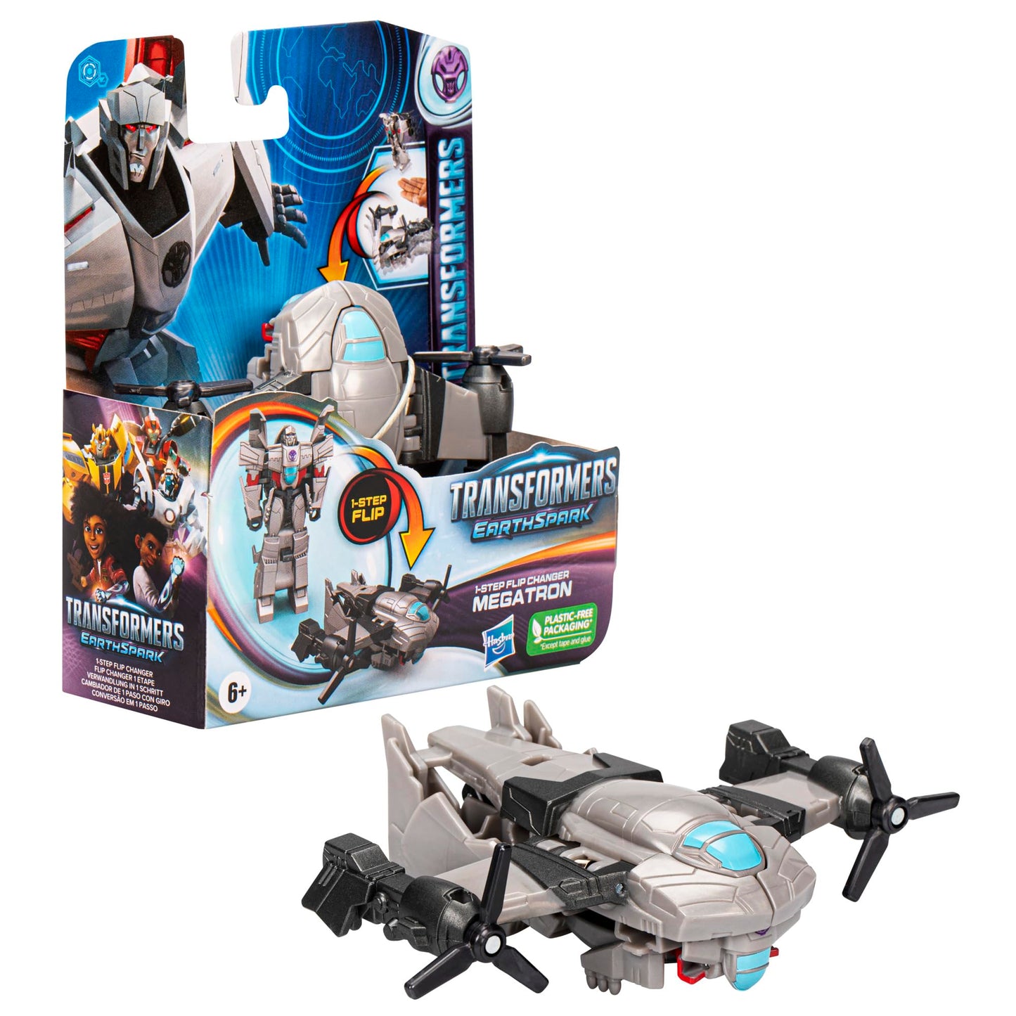Transformers Toys EarthSpark 1-Step Flip Changer Megatron, 4-Inch Action Figure, Robot Toys for Ages 6 and Up