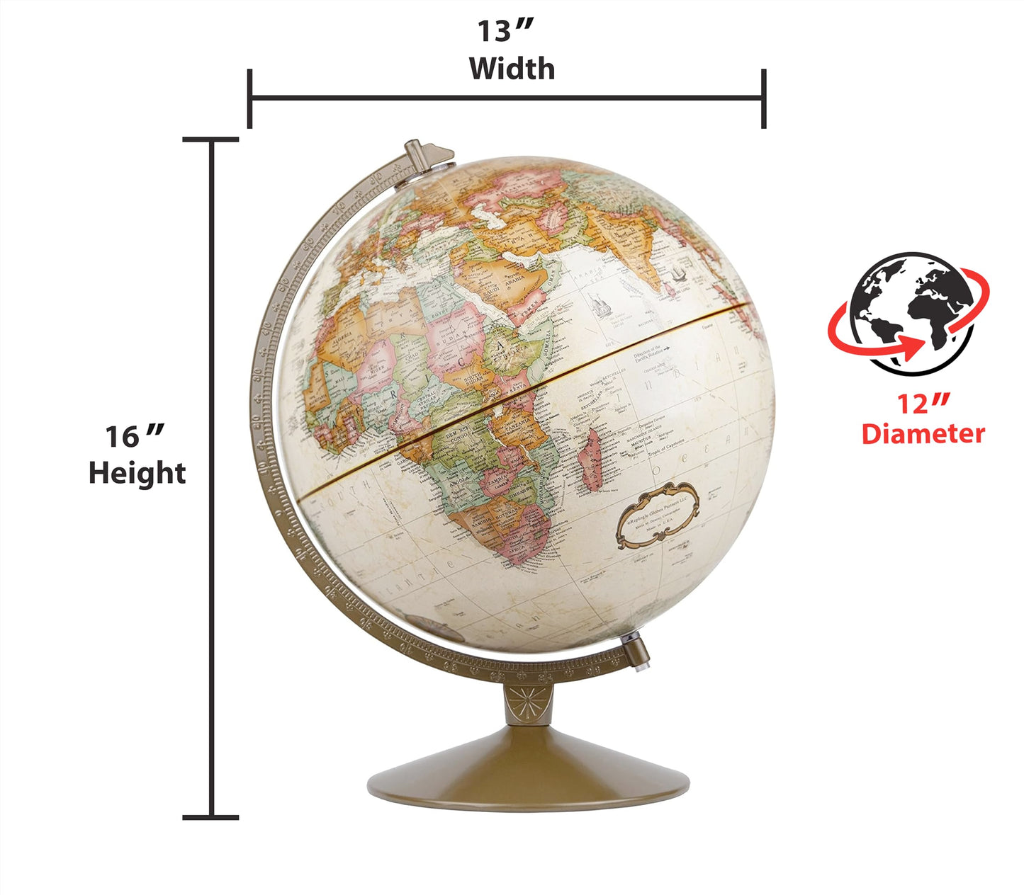 Replogle Globes Franklin World Globe, Antique Ocean, 12-Inch Diameter,Over 4,000 Place Names