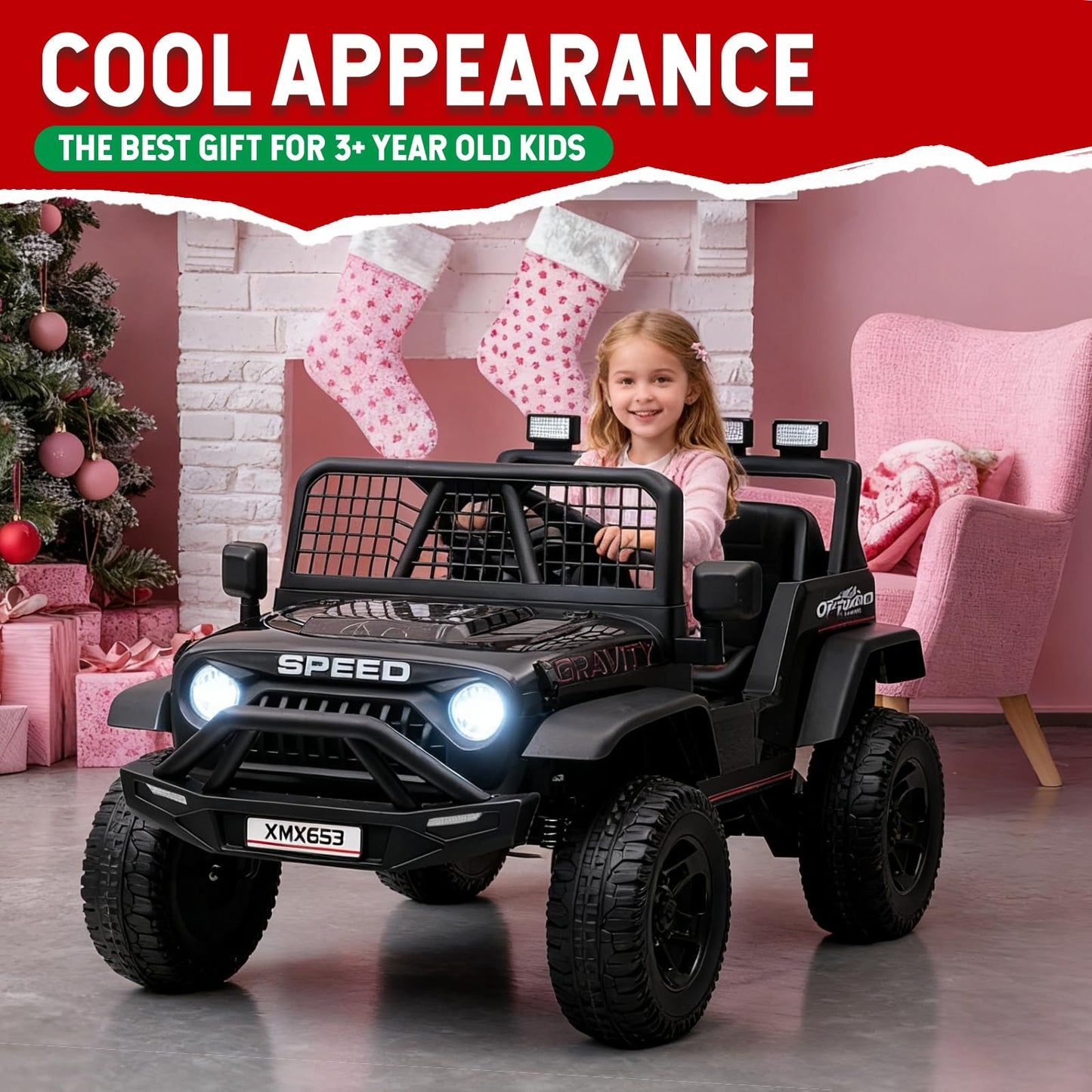 12V Ride On Truck Car, Kids Electric Vehicles Car W/Parent Remote Control, 3 Speeds 5MPH Max Speed, Spring Suspension, LED Light