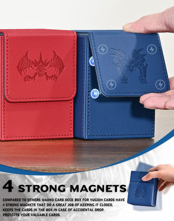 Uaono Card Deck Box For Yugioh Mtg Cards, 100+ Deck Case With 2 Dividers Fits Tcg Ccg, Pu Leather Card Storage Box Compatible With Collectible Trading Cards (Blue, Tormentor)