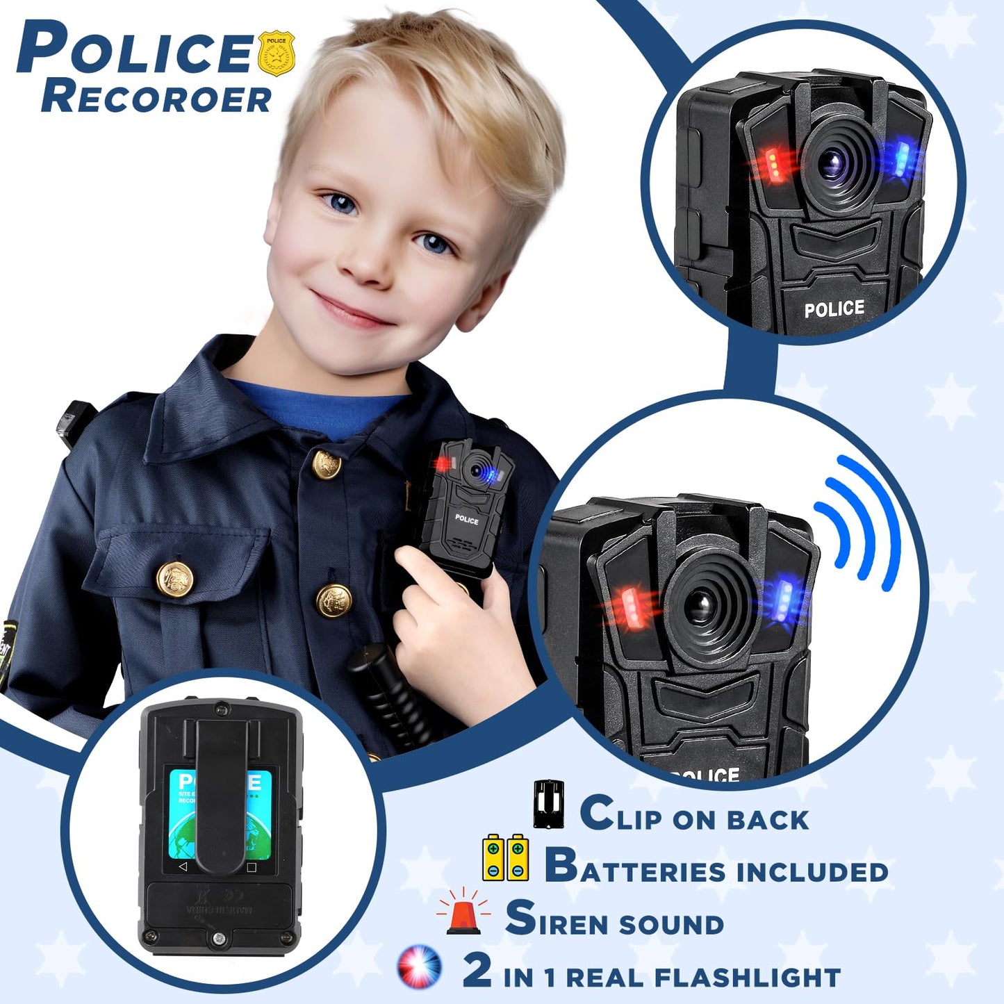 Tepsmigo Police Officer Costume For Kids, Police Costume For Kids With Police Uniform, Recorder, Shoulder Police Lights, Hallowe