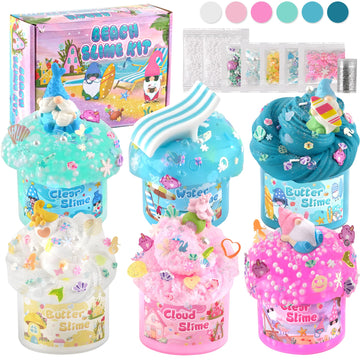 Lawoho 6 Pack Slime Kit - 12Oz(360Ml) Mermaid Gnomes Slime For Kids With Cloud, Butter, Clear & Water Slime, Non-Sticky, Soft Te