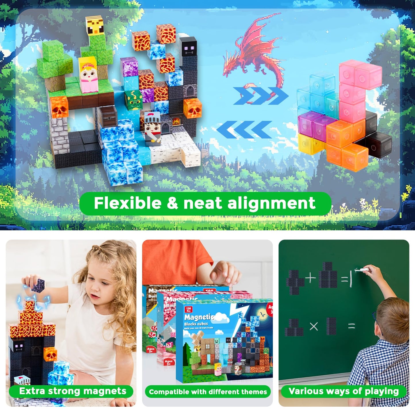 Graceduck Magnetic Blocks - 150 Pcs Build Dark Hell Forest Castle - Magnetic Toys For Montessori Toddler Christmas Birthday Gifts - Stem Sensory Toys For 3 4 5 6 7 8 9 10 Year Old Boys & Girls