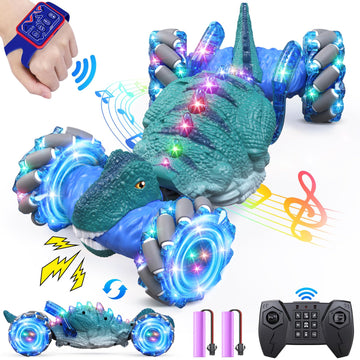 Osimily Remote Control Car,Dinosaur Toys Car For Kids,2.4Ghz Led Gesture Sensing Rc Car,4Wd Rotation Rc Stunt Car With Lights An