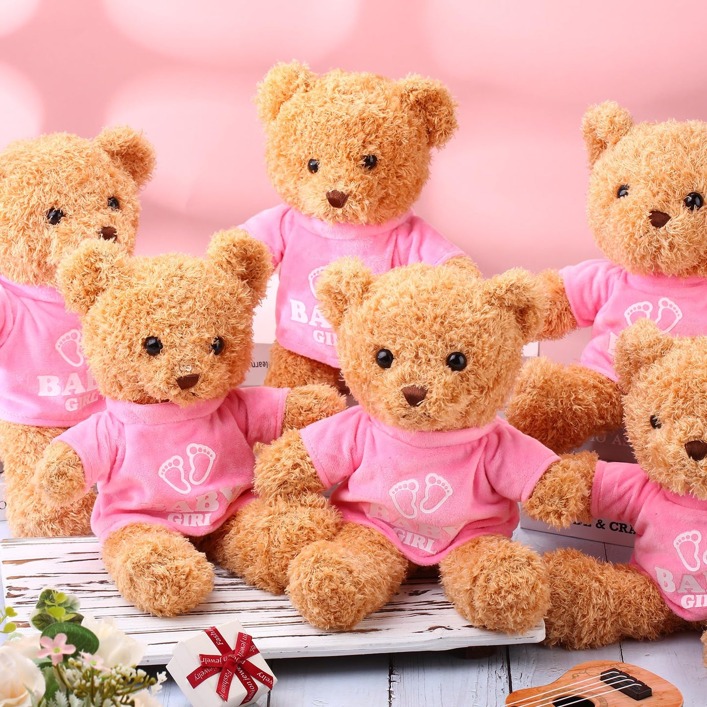Silipull 6 Pcs Baby Shower Bear Bulk 12 Inch Stuffed Animal Bear Cute T Shirt Plush Toy Gift Fluffy Decorations For Shower Birth