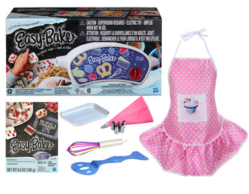 Easy Bake Oven / Pan/ Pan Tool/ Red Velvet Cupcakes Refill / Pink Kid-Sized Apron / Rainbow Whisk / Pink Frosting Piping Bag (7