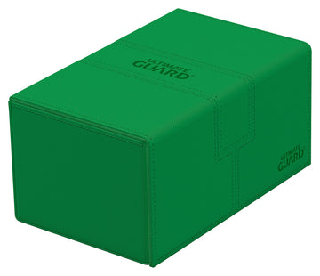 Ultimate Guard Twin Flip'N'Tray 160+, Deck Case For 160 Double-Sleeved Tcg Cards + Dice Tray, Green, Independent Magnetic Closur