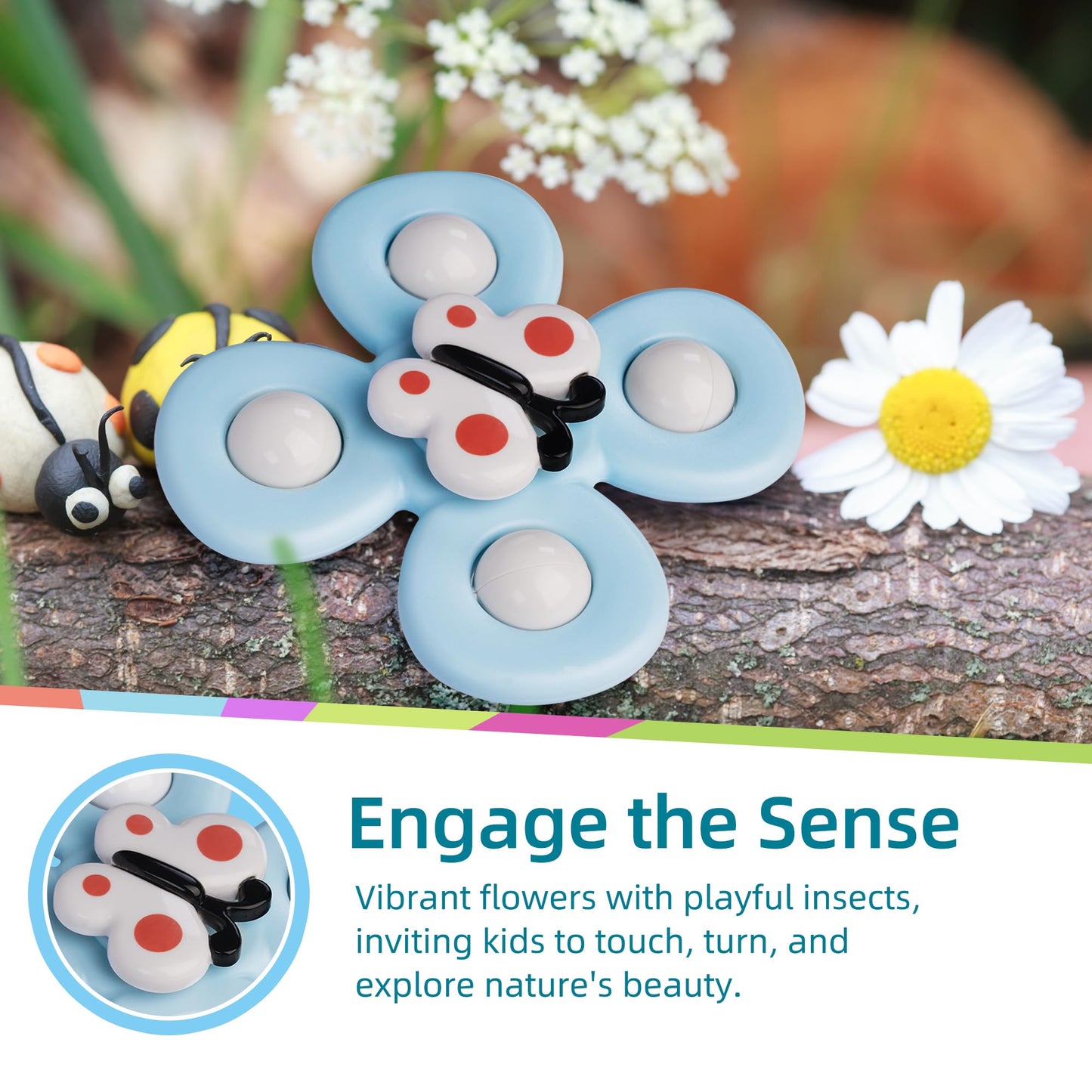 Likee Strong Suction Cup Fidget Spinnerz Sensory Bath Toys For Baby 12 18 Months Airplane Car Travel Table & Window Toys For 1 2 Years Old Toddler Boys And Girls (Insect-2)