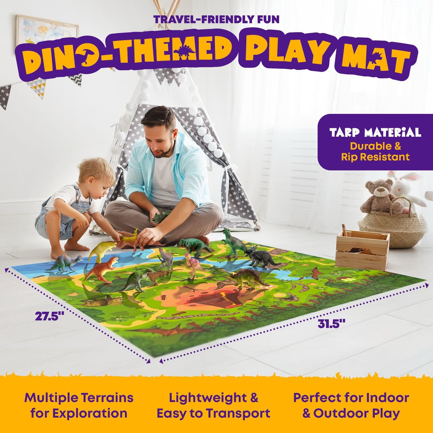 Beyond Innoventions Dinosaur Toys For Kids 2-4 | Value Pack Of 12 Realistic Dino Toys, Play Mat & Storage Box Included | Non-Tox