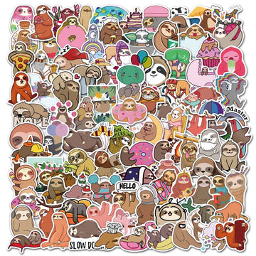 100Pcs Cute Sloth Stickers Pack For Water Bottle,Waterproof Decals Vinyl Sloth Sticker For Hydroflask Laptop Computer Bike Helme