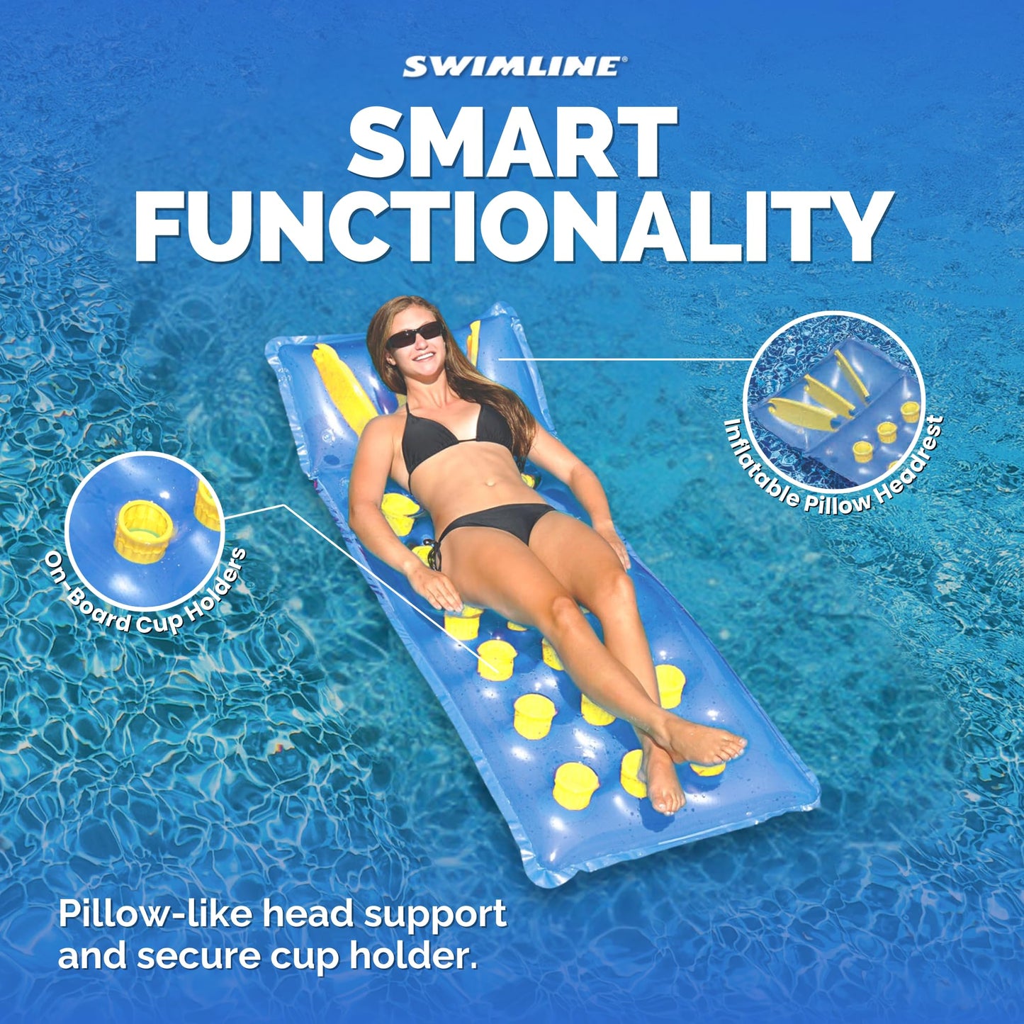 Swimline 9035 Inflatable Pool Mattress with 18 Air Pockets( Colors May Vary) , Blue