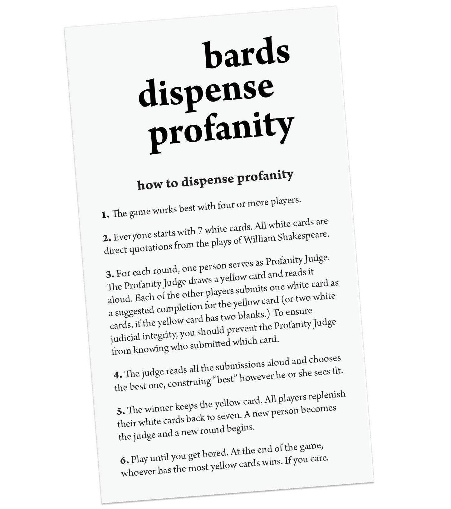 Bards Dispense Profanity: A Party Game Based on The Works of William Shakespeare