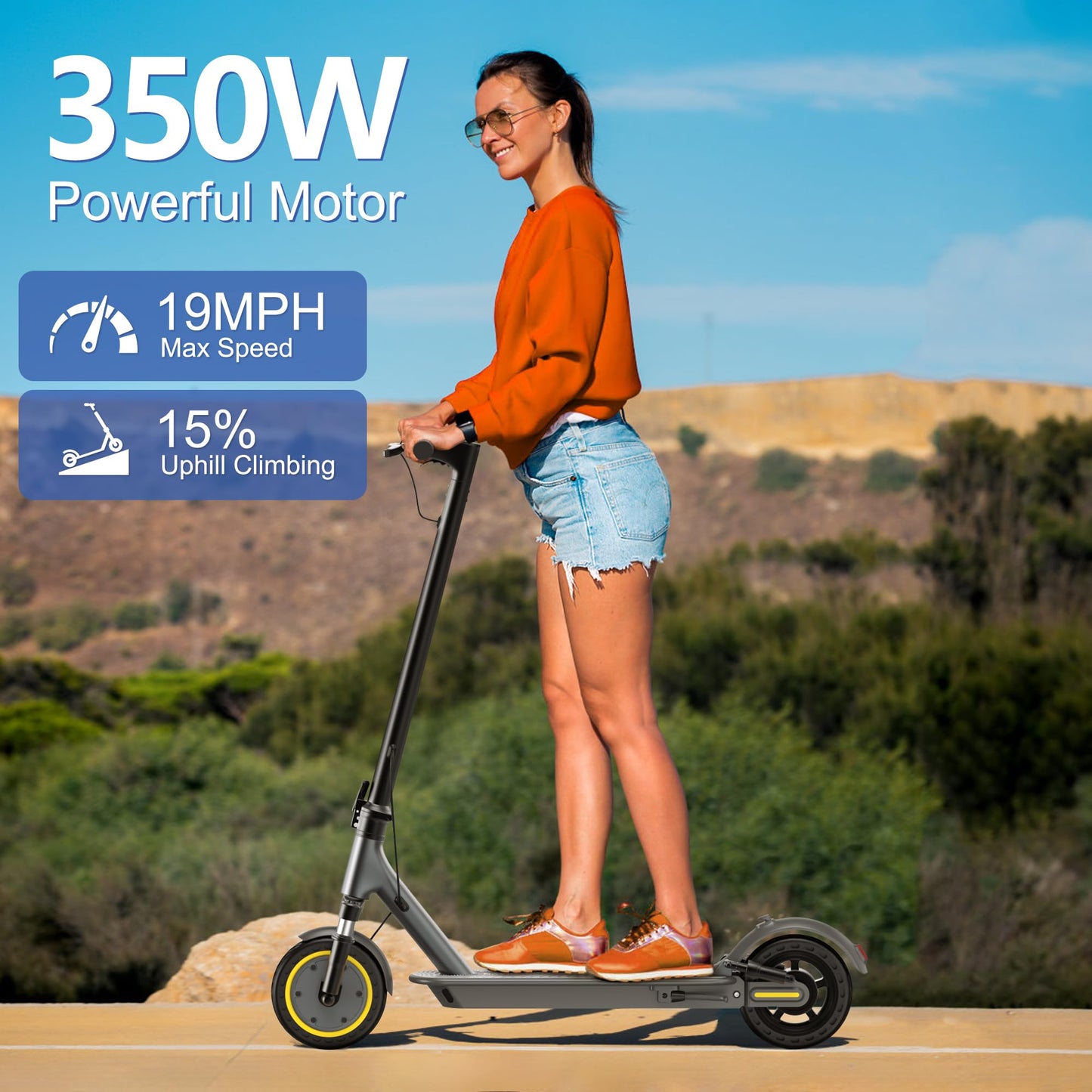Navic Electric Scooter Adults, 19Mph Top Speed, 19 Miles Range, 8.5'' Solid Tires, Folding E-Scooter With Dual Braking Dual Susp