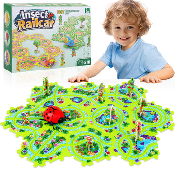 10Pcs Puzzle Racer Kids Car Track Set, Cars Toys For Toddlers, Puzzle Track Car Play Set, Race Tracks For Kids Ages 4-8, Educati