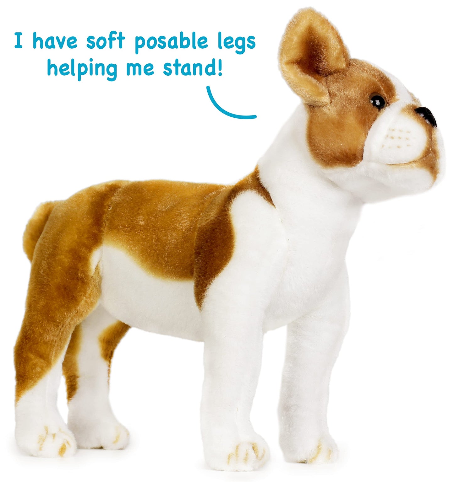 TigerHart Plush Boston Terrier Boxer Stuffed Animal - 14.5 Inch, White, Fabric-Wrapped Plastic Legs, Model 00721107392385