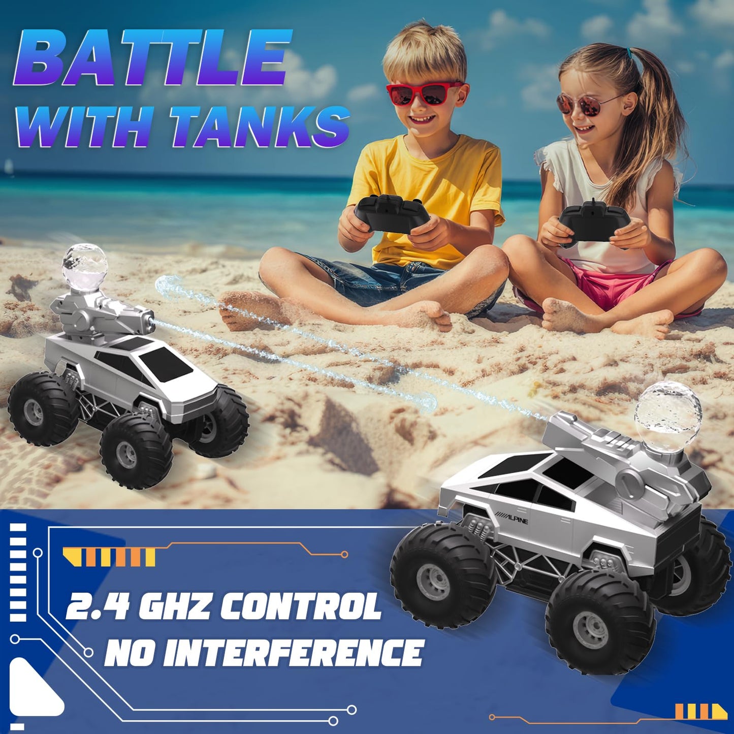Innofans Remote Control Car, 1:16 Rc Cars Scale All Terrain Electric Vehicle, Water Squirt Tank With Lights Toys Monster Trucks,