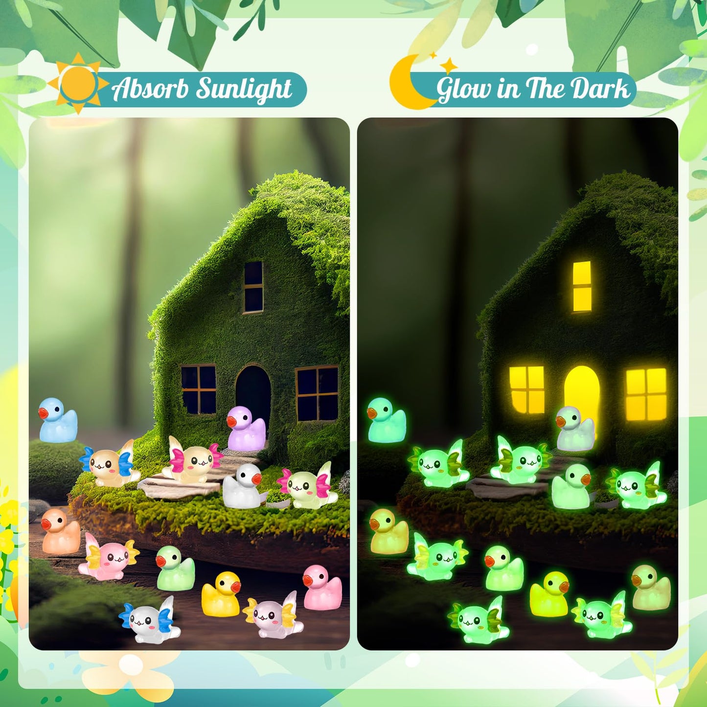 Barydat 100 Pcs Luminous Mini Resin Animals Bulk Glow In The Dark Resin Axolotls Tiny Ducks Miniature Figurines For Hide And See