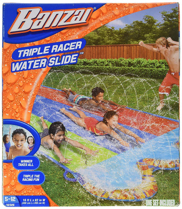 BANZAI Triple Racer 16 Ft Water Slide with 3 Bodyboards, Multicolor, Model 42329, Plastic Material