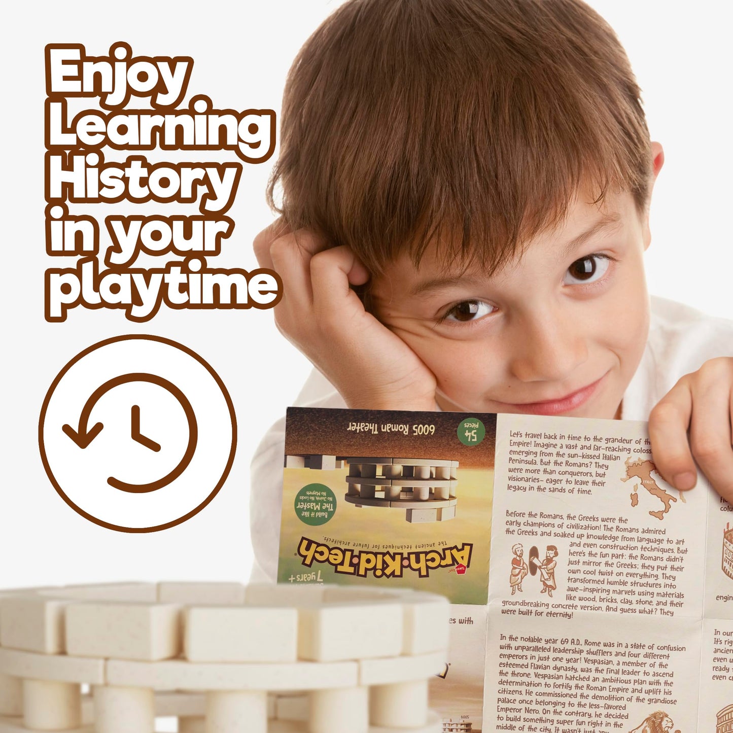 Taksa Toys Arch-Kid-Tech Roman Theater Stem Building Blocks Kit - 54-Piece Premium Educational Set For Kids Ages 7-10+ Years - Indoor Architectural Construction Games - Montessori Learning Toys