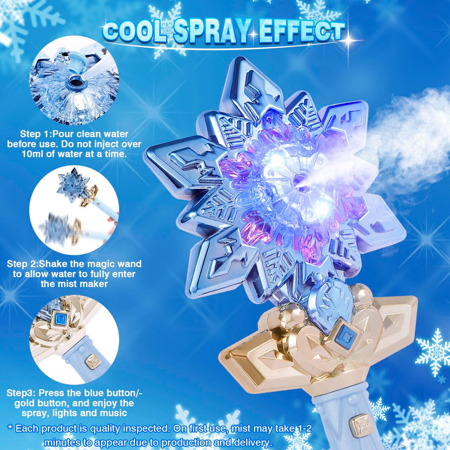 Charmregion Snowflake Toy Wand With Music Spray Light Up Wands For Kids Girls Princess Cosplay Birthday Party Favors, Blue