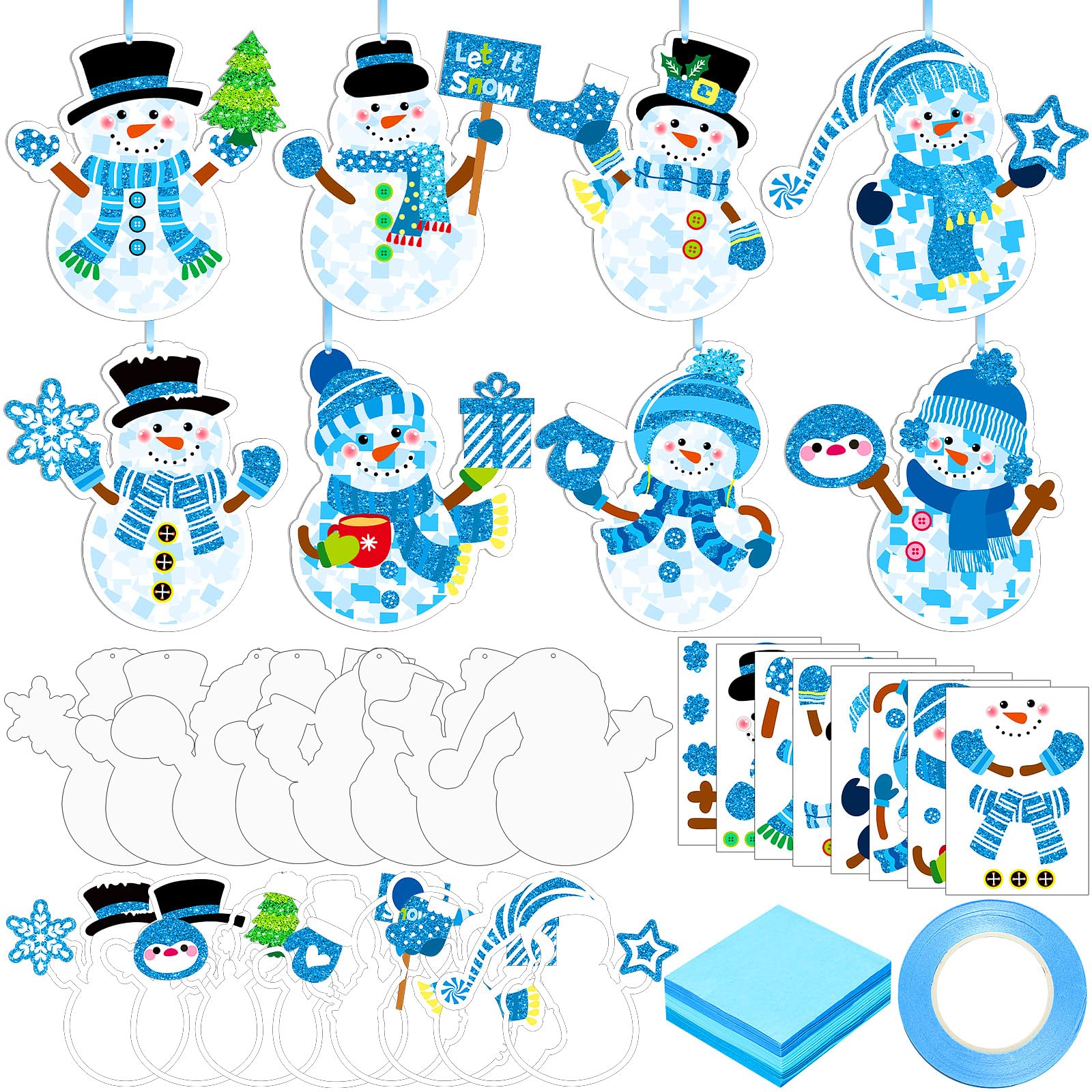 DoubleFill 48 Sets Winter Snowman Suncatchers Crafts Kit Snowman Craft DIY Tissue Paper Suncatchers Craft Kit DIY Ornaments for 