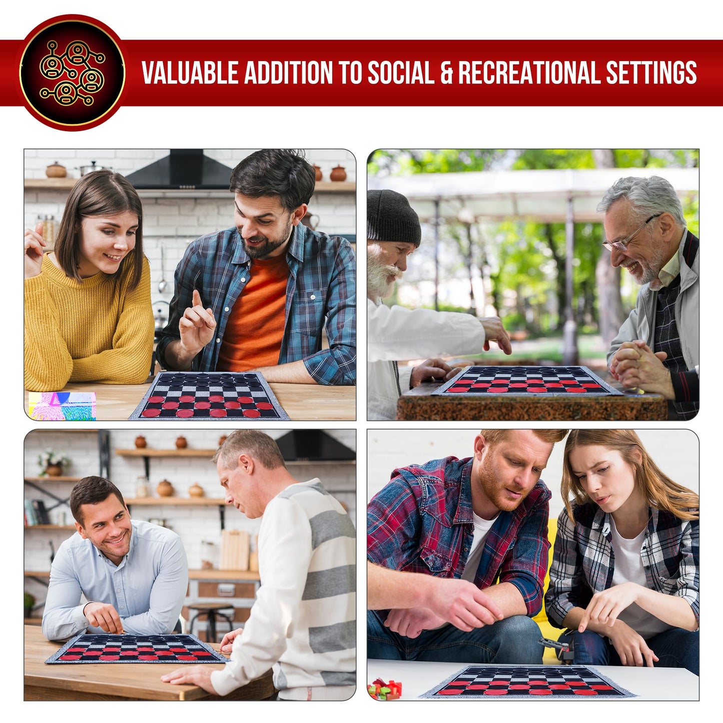 Bolaball 3-In-1 Giant Checkers, Tic Tac Toe Jumbo Game, 26''X26'', Reversible Carpet, Indoor Outdoor Yard Board Game For Family