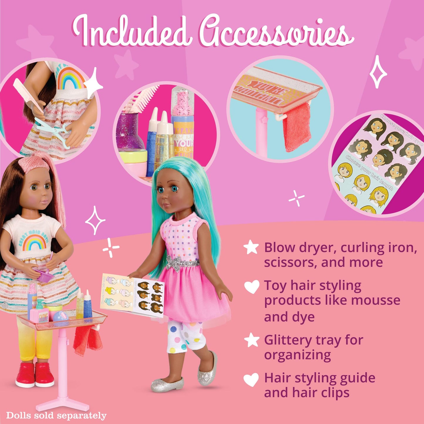 Glitter Girls – Hair Salon Set – Accessories For 14-Inch Dolls – Blow Dryer, Mirror, & Hair Styling Tools – Pretend Hair Products – Toys For Kids 3 Years + – Gg Style Surprise Playset