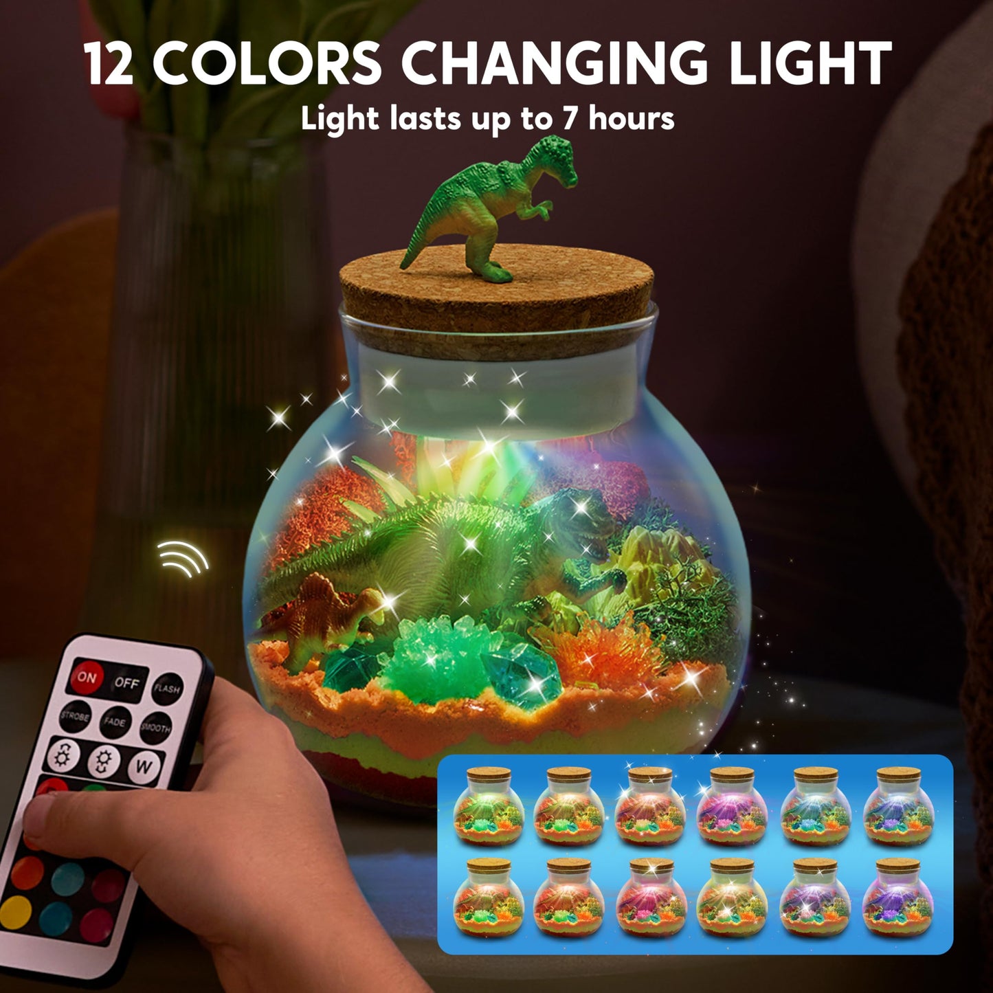 Klever Kits Dinosaur Crystal Terrarium Craft Kit for Kids - 16.3cm, LED Night Light, Model 60157, Perfect Birthday Gift