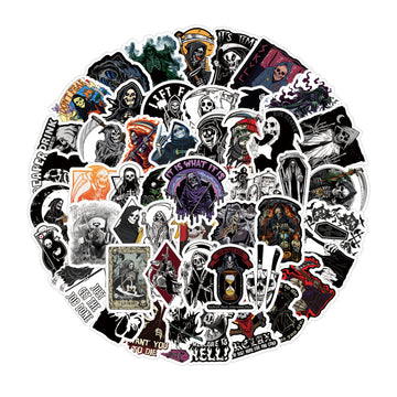 62Pcs Horror Grim Reaper Stickers Pack, Skeleton Death Waterproof Vinyal Decals For Water Bottle, Laptop, Phone, Scrabook, Journ