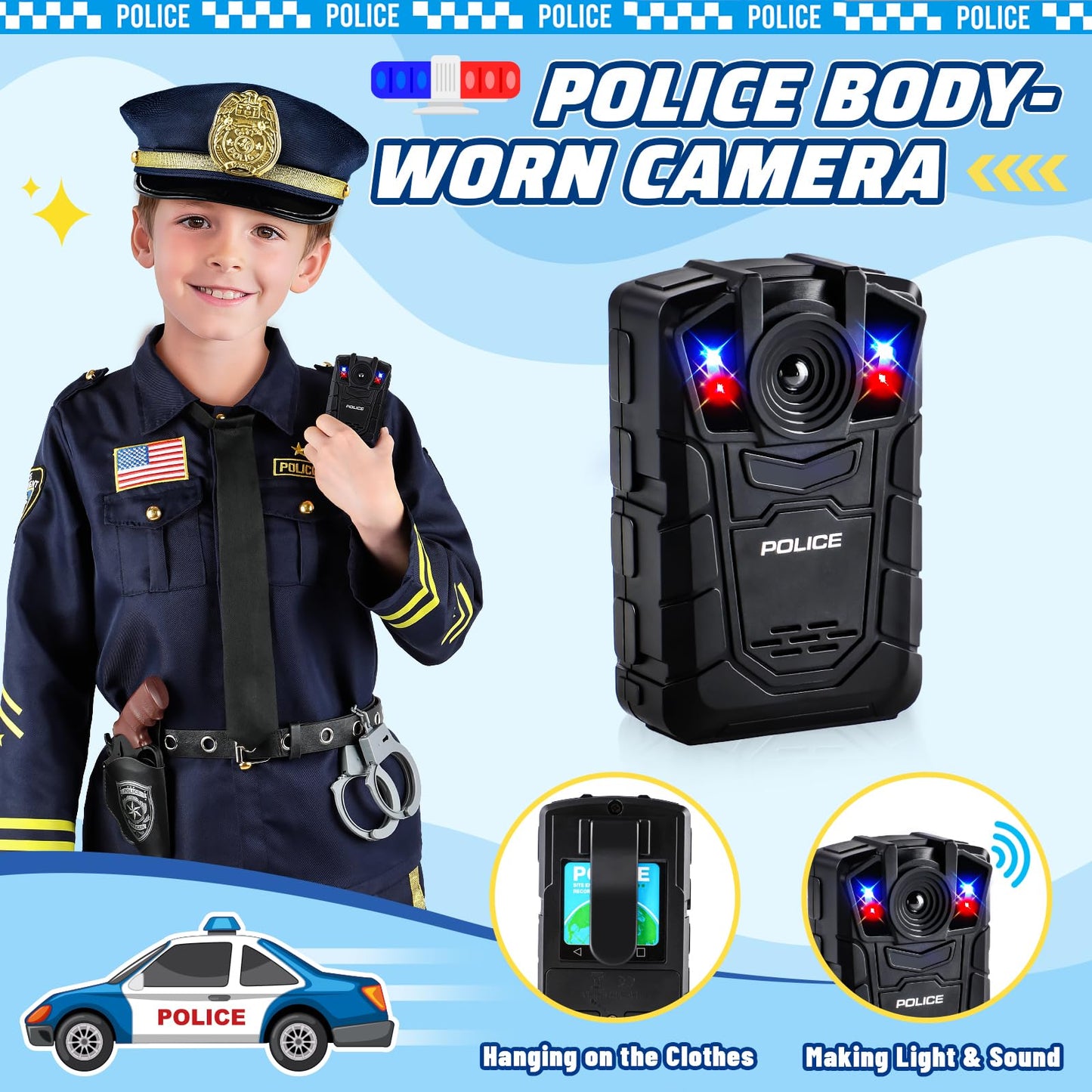 GIFTINBOX Police Officer Costume Suit for Kids Boys Girls-S  T4  Blue